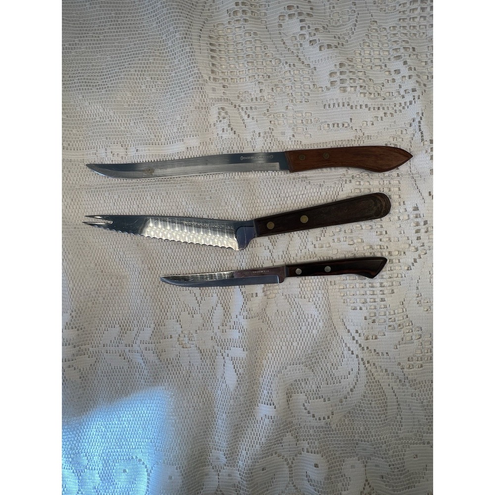 VTG EKCO Wood Handle Knives Lot USA Stainless Vanadium Steak Carving